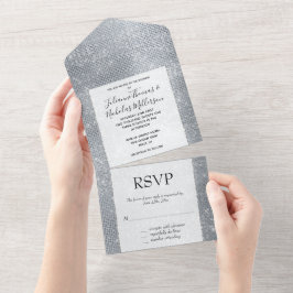Silver Glam Sparkle All In One Uitnodiging