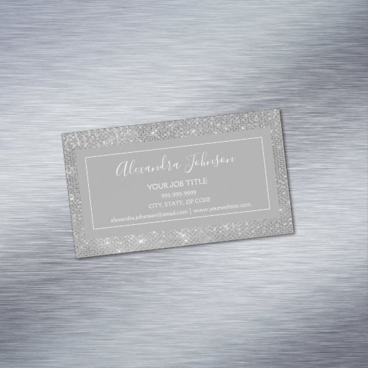Silver Glam Sparkle Modern en Elegant Magnetisch Visitekaartje (Voorbeeld)