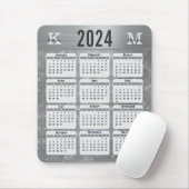 Silver Glam Sparkle Monogram Naam 2024 Kalender Muismat (Met muis)