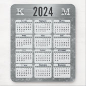Silver Glam Sparkle Monogram Naam 2024 Kalender Muismat (Voorkant)