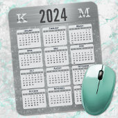 Silver Glam Sparkle Monogram Naam 2024 Kalender Muismat