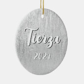 Silver Glam-textuur gepersonaliseerd Keramisch Ornament (Rechts)