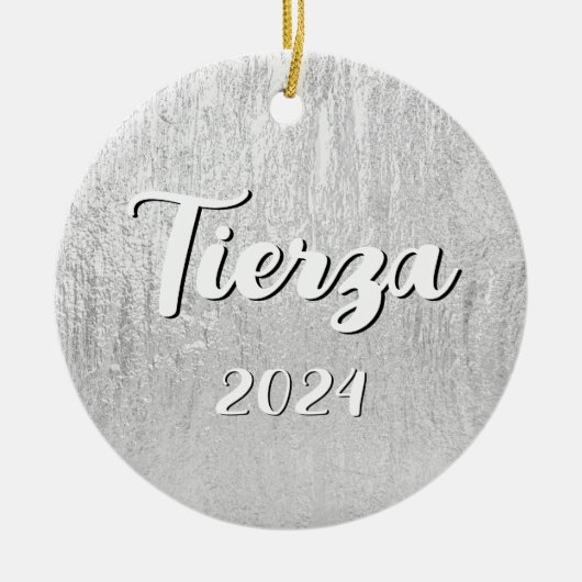 Silver Glam-textuur gepersonaliseerd Keramisch Ornament (Voorkant)