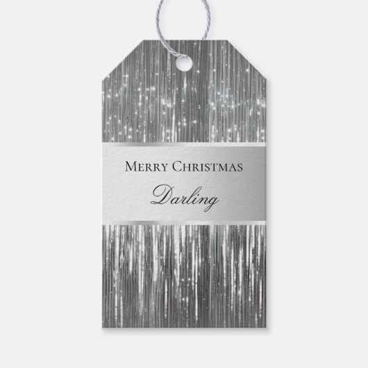 Silver Glam Tinsel Stripes Cadeaulabel (Voorkant)