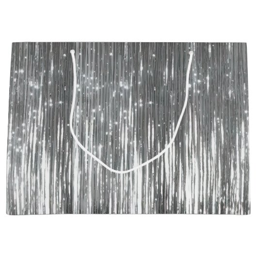 Silver Glam Tinsel Stripes Groot Cadeauzakje (Voorkant)