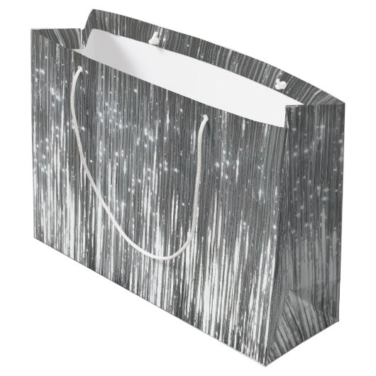 Silver Glam Tinsel Stripes Groot Cadeauzakje (Achterkant Gekanteld)