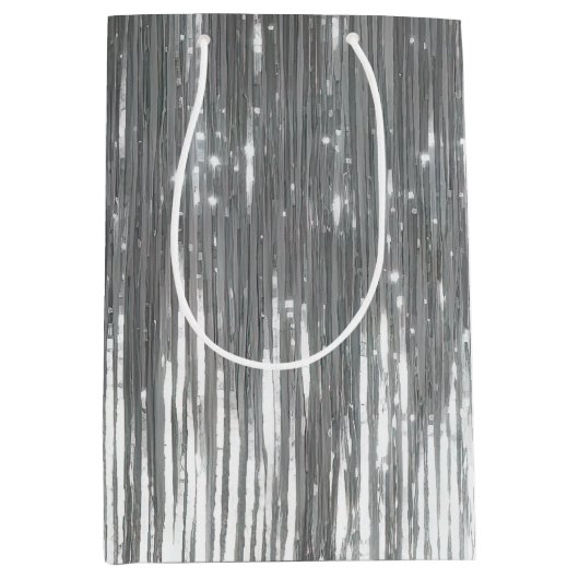 Silver Glam Tinsel Stripes Medium Cadeauzakje (Voorkant)
