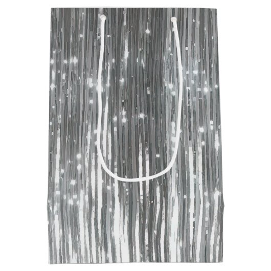 Silver Glam Tinsel Stripes Medium Cadeauzakje (Achterkant)