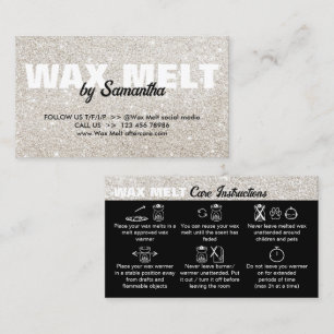 Silver Glam Wax Melt Care Instructions Visitekaartje