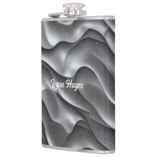 Silver Glamour Luxury Bling Metallic Waves Glitter Heupfles (Links)