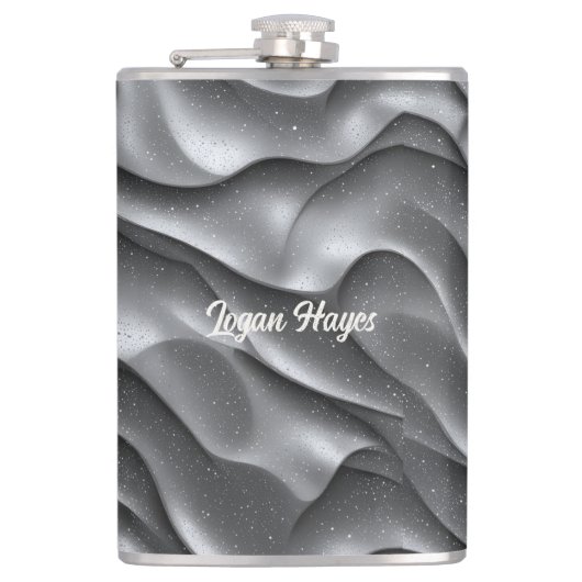 Silver Glamour Luxury Bling Metallic Waves Glitter Heupfles (Voorkant)