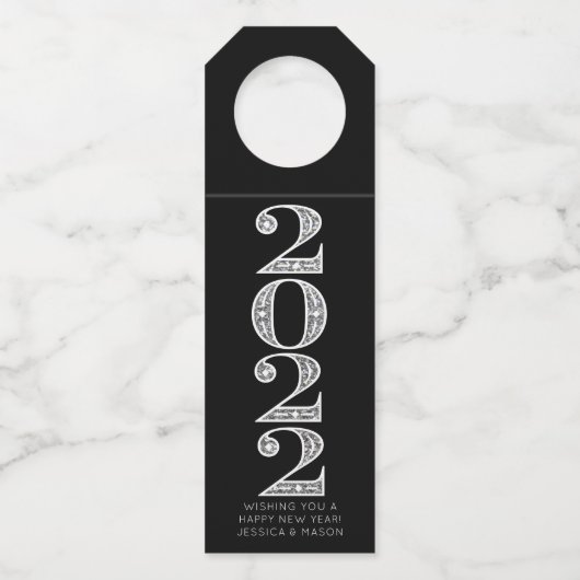 Silver Glamoureus nieuwjaar 2022 Flessenhanger (Voorkant)