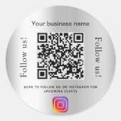 Silver glamoureuze business qr code instagram ronde sticker (Voorkant)
