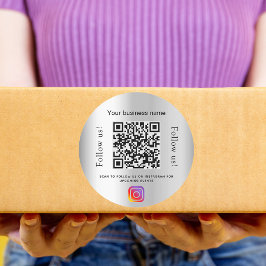 Silver glamoureuze business qr code instagram ronde sticker