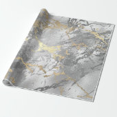 Silver Glass Gold Marble Shiny Metallic Strokes Cadeaupapier (Uitgerold)
