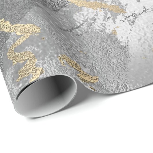 Silver Glass Gold Marble Shiny Metallic Strokes Cadeaupapier (Rol Hoek)