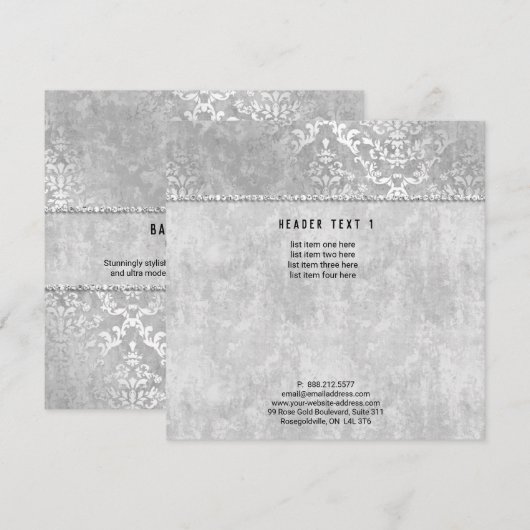 Silver Glimmer Damask Elegant Wedding Kaart (Voorkant / Achterkant)