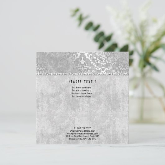 Silver Glimmer Damask Elegant Wedding Kaart (Staand voorkant)
