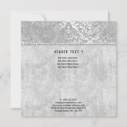 Silver Glimmer Damask Elegant Wedding Kaart (Voorkant)