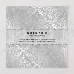 Silver Glimmer Damask Elegant Wedding Kaart