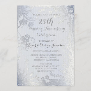 Silver Glimmer Floral Jubileum Invitation Kaart