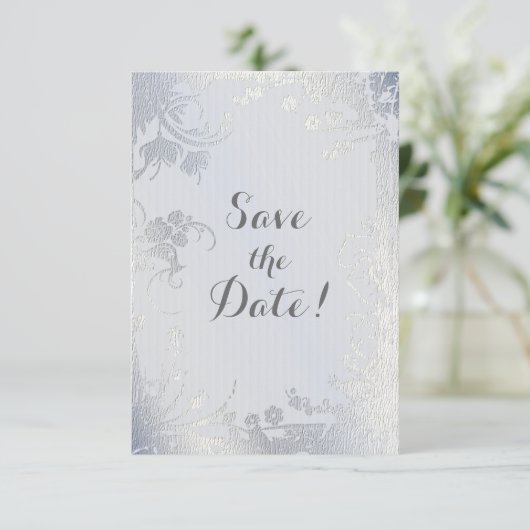 Silver Glimmer Floral slaat de datum op Save The Date (Staand voorkant)