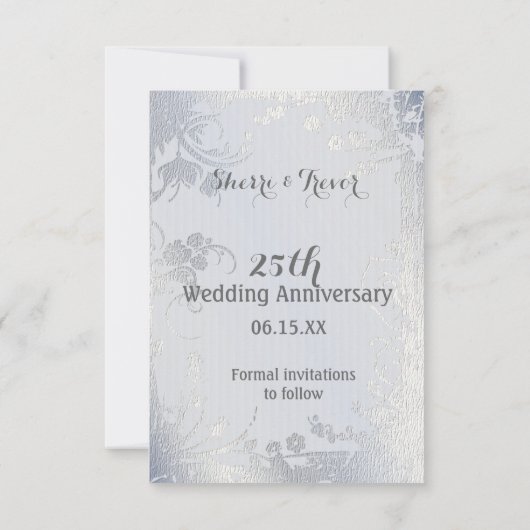 Silver Glimmer Floral slaat de datum op Save The Date (Achterkant)