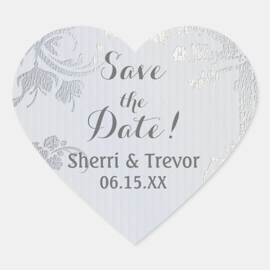 Silver Glimmer Heart Seal - Save the Date Hart Sticker (Voorkant)