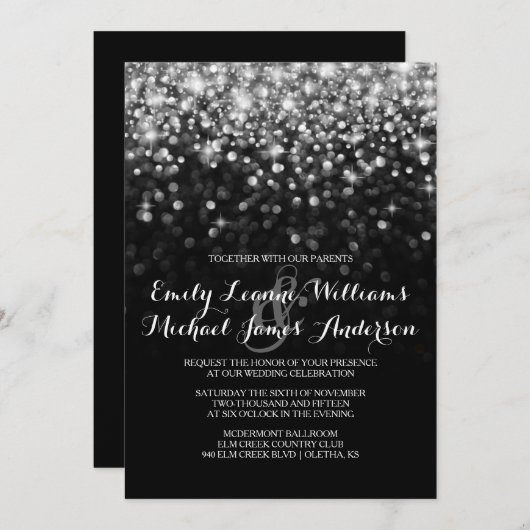 Silver GlitHollywood Glitz Glam Wedding Invitation Kaart (Voorkant / Achterkant)