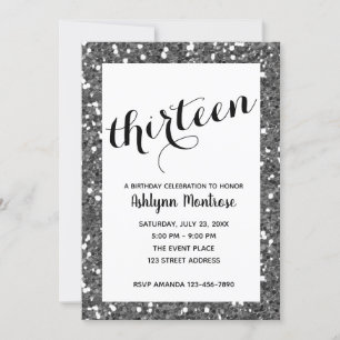 Silver Glitter 13th Birthday Invitation Kaart