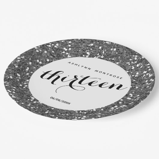 Silver Glitter 13th Birthday Papieren Bordje (Gekanteld)