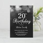 Silver Glitter 20th Birthday Invitation Kaart (Staand voorkant)