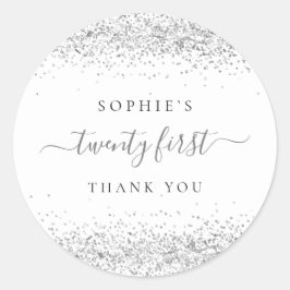Silver Glitter 21e verjaardag Dank u Ronde Sticker