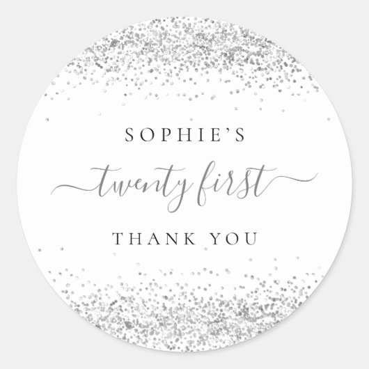 Silver Glitter 21e verjaardag Dank u Ronde Sticker (Voorkant)