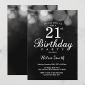 Silver Glitter 21st Birthday Invitation Card Kaart (Voorkant / Achterkant)