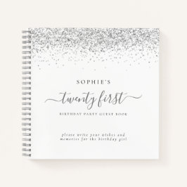Silver Glitter 21st Birthday Party Guest Book Notitieboek