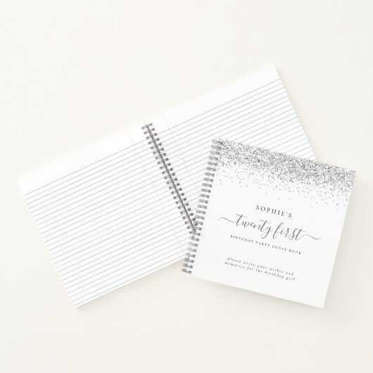 Silver Glitter 21st Birthday Party Guest Book Notitieboek (Binnen)