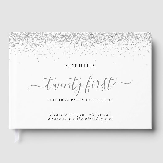 Silver Glitter 21ste verjaardag Gastenboek (Voorkant)