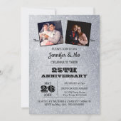 Silver Glitter 25e bruiloft Jubileum Foto Kaart (Voorkant)
