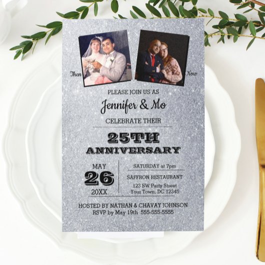 Silver Glitter 25e bruiloft Jubileum Foto Kaart