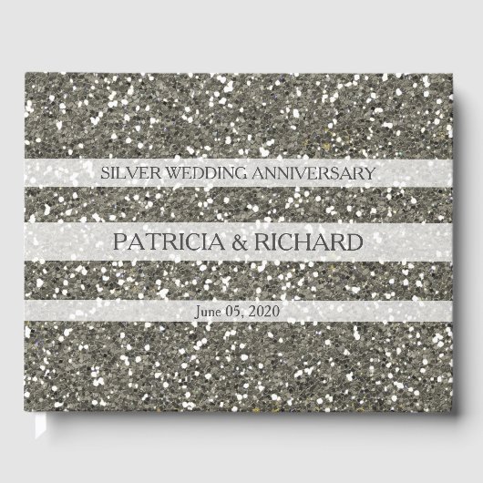 Silver Glitter 25th Wedding Jubileum Gastenboek (Voorkant)