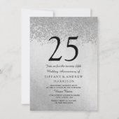 Silver Glitter 25th Wedding Jubileum Uitnodiging (Voorkant)