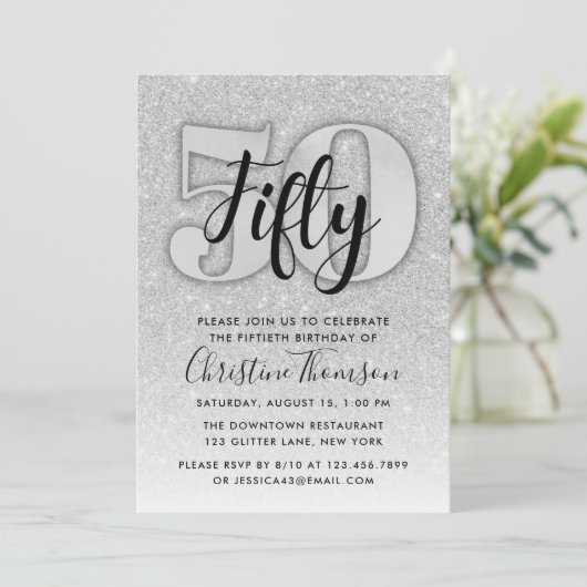 Silver Glitter 29th Birthday Invitation Kaart (Staand voorkant)