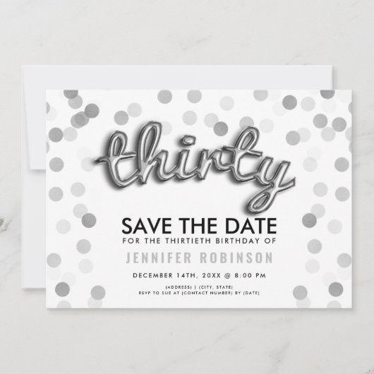 Silver Glitter 30e verjaardag Bewaar de datum Kaart (Voorkant)