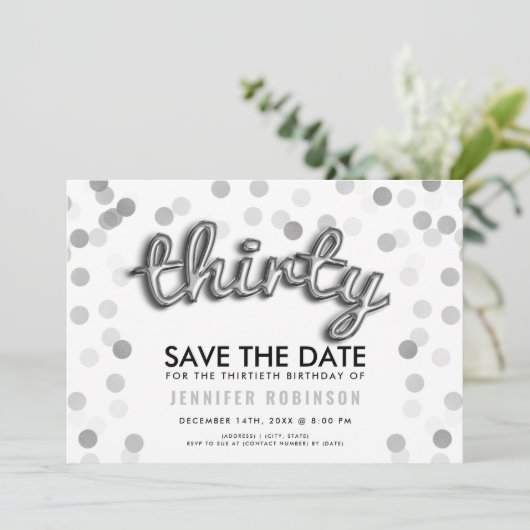 Silver Glitter 30e verjaardag Bewaar de datum Kaart (Staand voorkant)