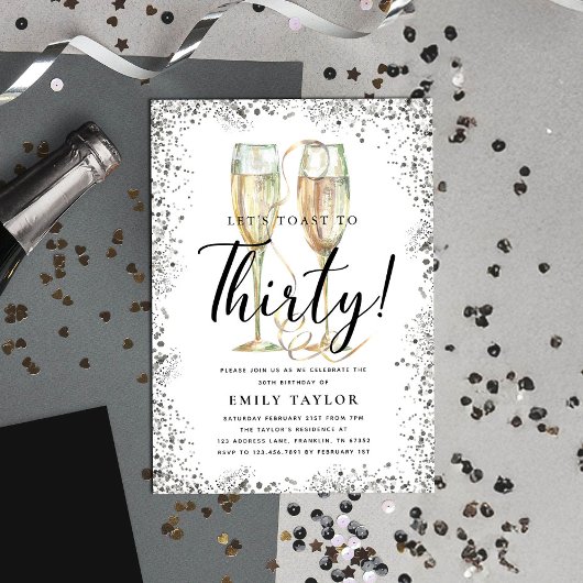 Silver Glitter 30th Birthday Party Kaart