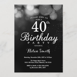 Silver Glitter 40th Birthday Invitation Card Kaart
