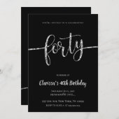 Silver Glitter 40th Birthday Invitations Kaart (Voorkant / Achterkant)