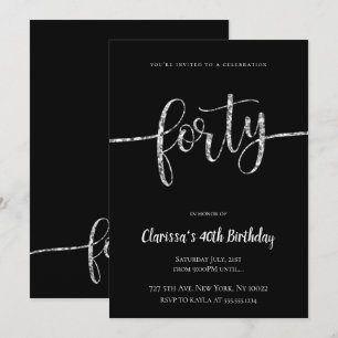 Silver Glitter 40th Birthday Invitations Kaart