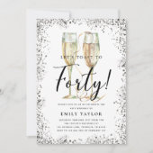 Silver Glitter 40th Birthday Party Kaart (Voorkant)